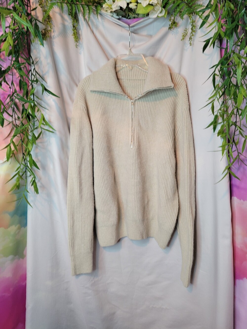 Comfy & Casual Cream Ribbed Half-Zip Sweater